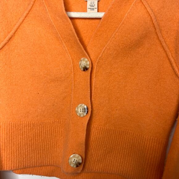 H&M wool blend coral orange vneck cardigan sweater XS - Picture 3 of 9